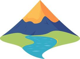 Stylized mountain landscape with flowing river, featuring natural and adventurous scene in vibrant colors vector