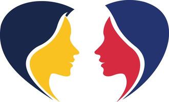 Two female silhouettes in heart shape, symbolizing deep conversation, connection, understanding, emotional communication vector