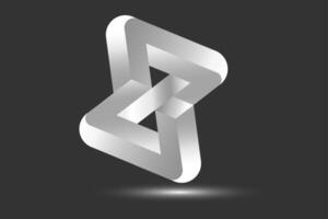White geometric shape logo design 3D element template. Modern twisted number 8 icon. Impossible shape. Neon style. Company Theme, Construction, Technology, isolated on black background vector