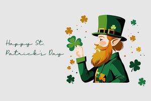 Happy St Patrick's Day with Leprechaun Hold a Shamrock in Flat Cartoon Background Design vector