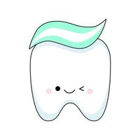 Kawaii tooth with toothpaste. A cute childish character. The concept of dental care vector