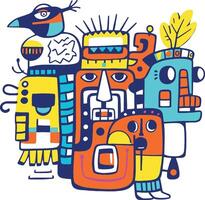 Imaginary colorful characters creating a totem pole composition vector