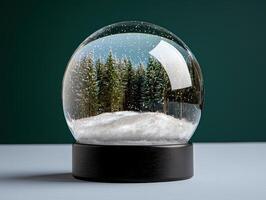 Snow globe with winter forest scene photo