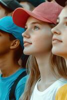 Excited young fans watching a sporting event photo