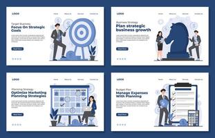 Landing page template concepts for business strategy, marketing planning, budgeting, and target goal vector
