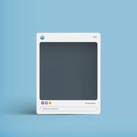 Social media post frame, square shape on blue background with realistic shadow, online media post mockup template. vector