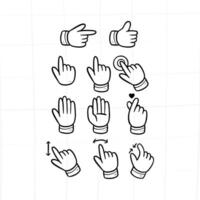 hand cursor pointer icon gesture doodle hand drawn collection vector