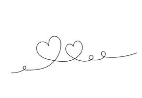 Two Hearts Continuous , line drawing style vector