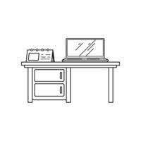 Hand-Drawn Outline of Office Desk Setup with Laptop and Calendar vector