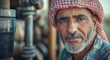 An arab man with a red headband photo