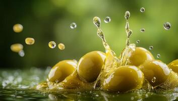 Olives are being splashed with water photo