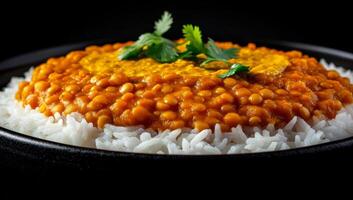 Indian lentil curry with rice photo