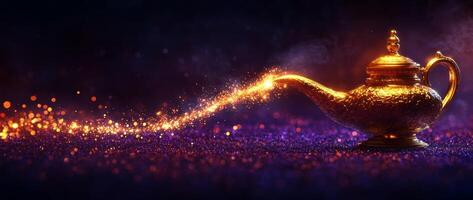 Arabic magic lamp with sparkles on the ground photo
