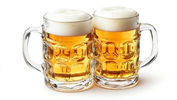 Two mugs of beer on a white background photo