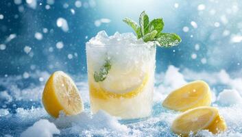 Refreshing Lemonade with Lemon Wedges and Mint photo