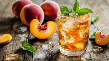 Refreshing Peach Iced Tea with Mint Garnish photo