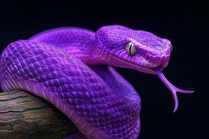 Purple Snake with a Forked Tongue on a Branch photo