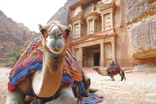 Camel in Front of Treasury in Petra photo