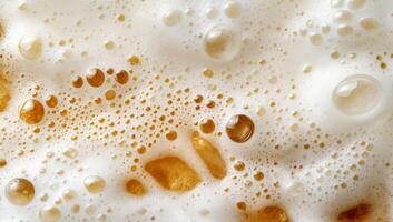 A close up of a glass of beer with bubbles photo