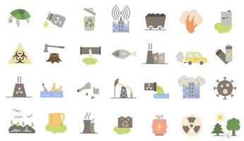 Colored environmental pollution icons. Environmental pollution. Causes and consequences of environmental pollution. vector