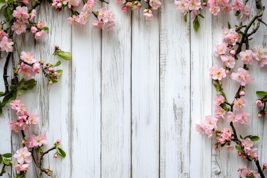 Floral Frame with Whitewashed Wood Background photo