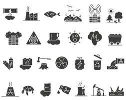 Dark full environmental pollution icons. Causes and consequences of environmental pollution. vector