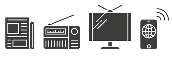 Dark symbols of technology development. Different technologies of news transmission. vector