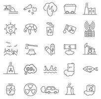 Environmental pollution. Thin line pollution icons. Causes and consequences of environmental pollution. vector