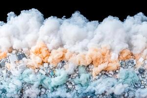 Collapse of electronic devices creates a cloud of debris and smoke, symbolizing the downfall of technology, set in a surreal landscape at dusk illuminating a digital apocalypse photo