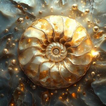 Exploring the mesmerizing beauty of ammonite gold showcasing intricate spiral patterns and shimmering details against a dark, contrasting background photo