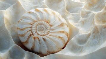 Ammonite marble background featuring a beautifully preserved ammonite fossil showcasing intricate spiral patterns and natural textures under soft lighting for stunning visual appeal photo