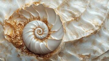 Beautiful ammonite marble with intricate spiral design showcasing natural textures and tones that highlight the elegance of this stone wonder resting against a soft background in a serene setting photo