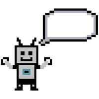 Pixel art robot AI with blank chat box robot machine 8 bit cartoon. vector