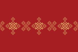 Red color background ethnic pattern cross stitch motif fabric pattern decoration wallpaper art. vector