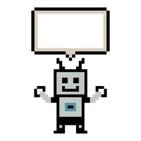 Cartoon cute pixel art robot AI with blank chat box robot machine 8bit. vector