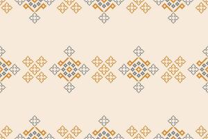 Motif brown cream color background ethnic pattern cross stitch fabric pattern decoration art. vector