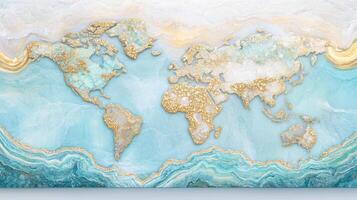 World map art created with precious minerals showcasing intricate details and vibrant colors photo