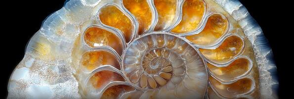 Ammonite stone showcasing intricate spiral patterns and vibrant colors found in sedimentary rock formations photo