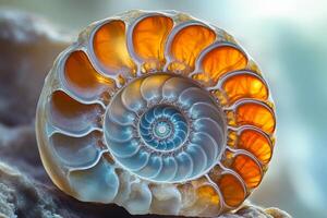 Exploring the intricate beauty of an ammonite macro half side showcasing vibrant colors and patterns found in fossilized marine life photo