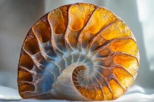 Exploration of an intricate ammonite macro half side showcasing stunning patterns and colors reflecting natural history from ancient oceans photo