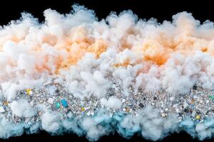 Visions of a world in turmoil as electronic infrastructures crumble under heavy smoke and debris during an unforeseen crisis of technology leading to societal collapse photo