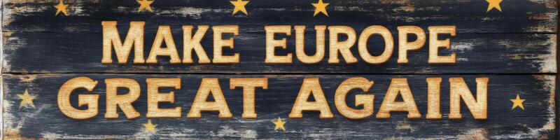 Rustic banner promoting a message about strengthening Europe with an emphasis on unity and optimism among diverse nations during a community gathering photo