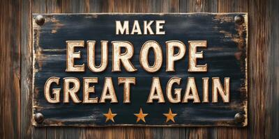Sign promoting a political message in support of European identity and unity displayed against a wooden background during an outdoor event in autumn photo