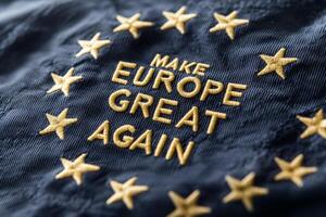 Embroidered slogan Make Europe Great Again promoting a vision for Europe featuring stars symbolizing unity and collaboration among nations photo