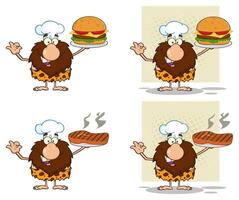 Funny Male Caveman Cartoon Character. Collection Set vector