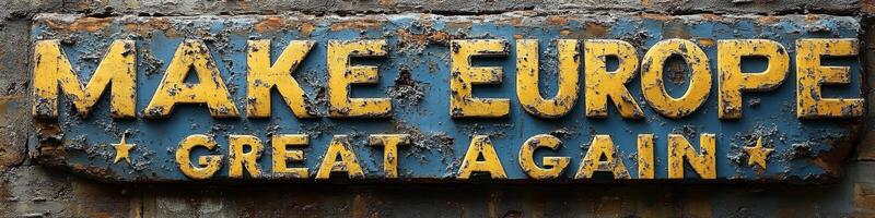 Rustic wooden sign promoting European unity, displayed in an urban setting, highlighting a sense of nostalgia and a call for collaboration to Make Europe Great Again photo