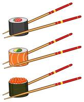 Sushi Rolls With Caviar And Chopsticks. Collection Set vector