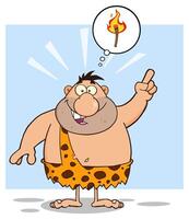 Caveman Cartoon Character With A Big Idea And Speech Bubble vector