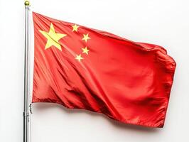 Chinese national flag waving against a plain background during a clear day photo