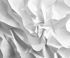 Abstract white crumpled paper texture creating a dynamic visual effect and depth in a minimalist style photo